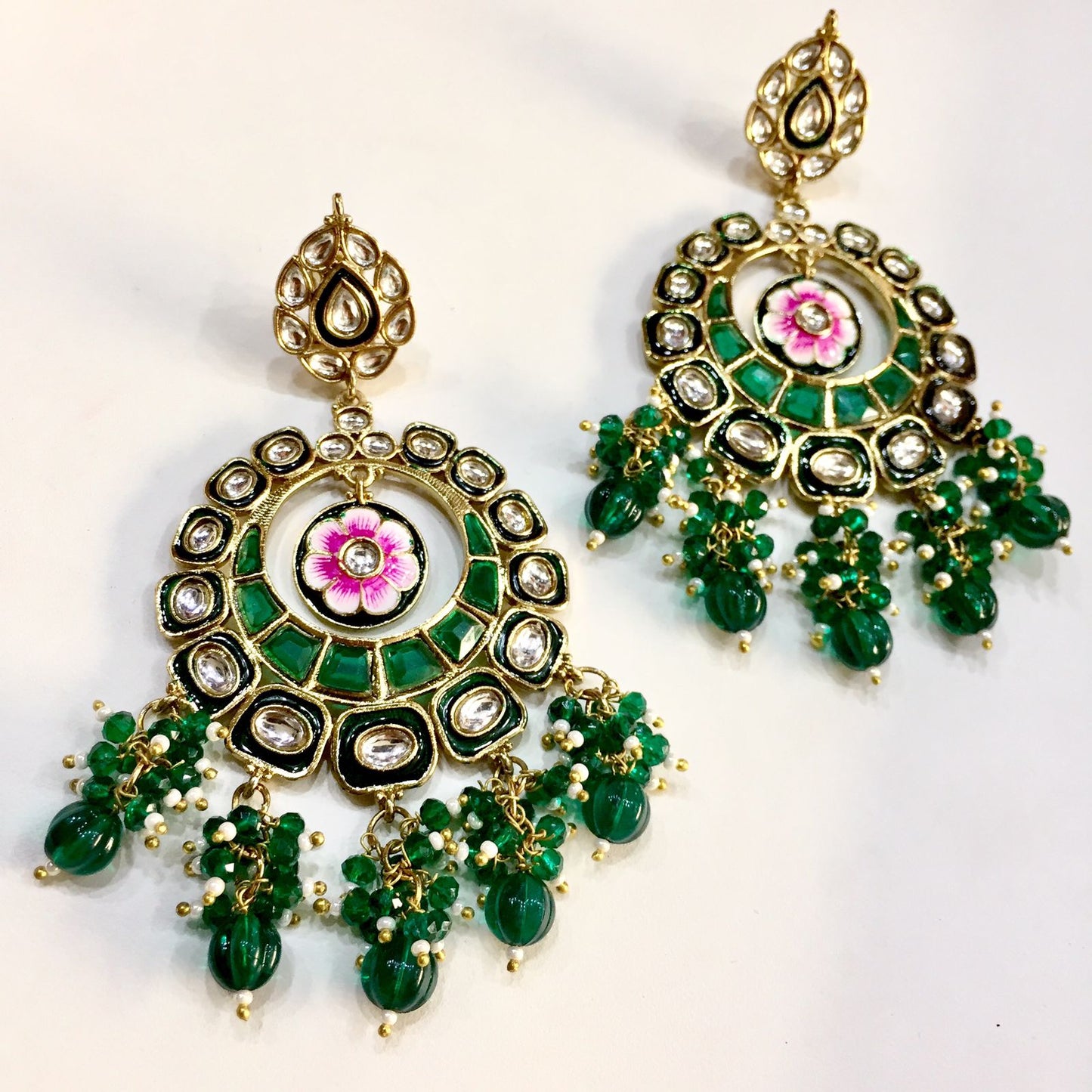 Kundan meena earrings 44335 - Vijay & Sons