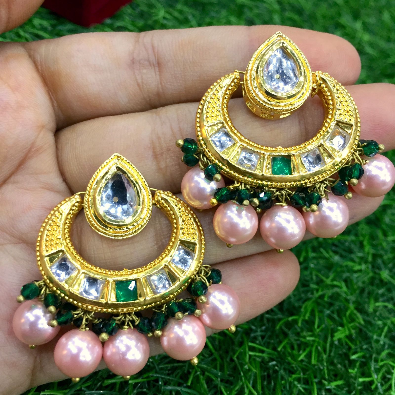 Green Meena Kundan Earring for Women | FashionCrab.com