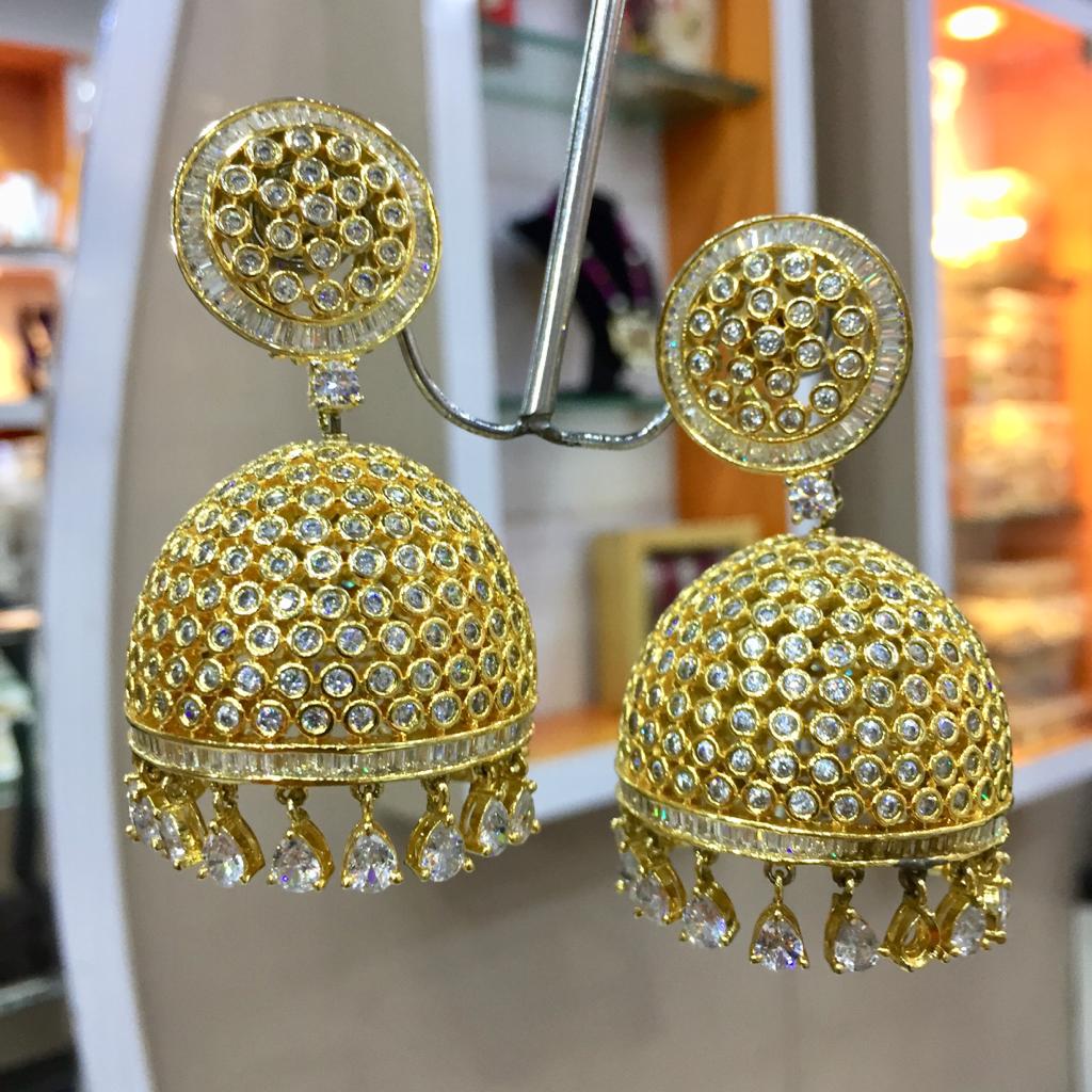 22K Gold Jhumka - AjEr62767 - 22K Gold Indian design Jhumka earrings are  designed with intricate filigree work and machine cuts. H