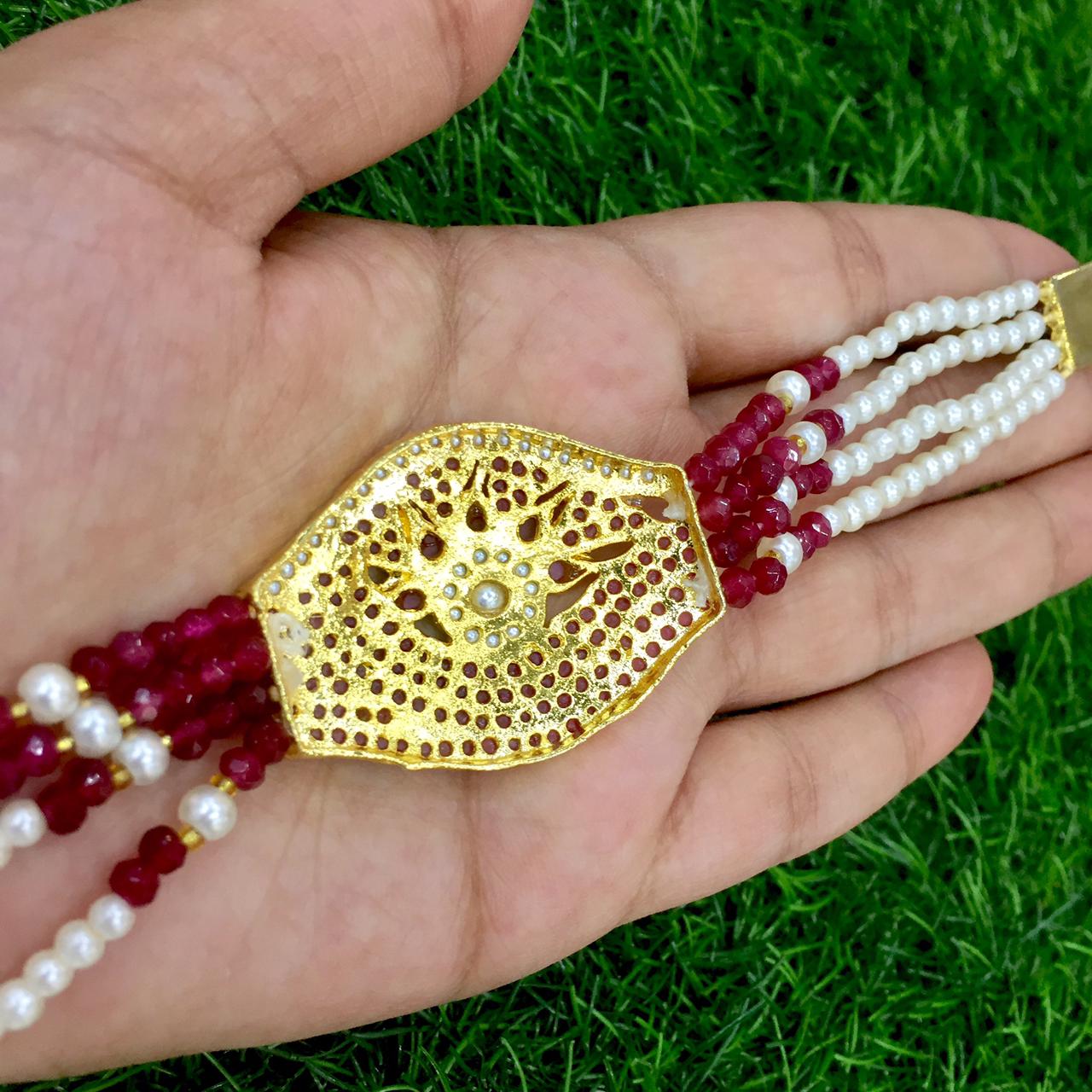 Mesh design paachi kundan cheed side strings bracelet – Odara Jewellery