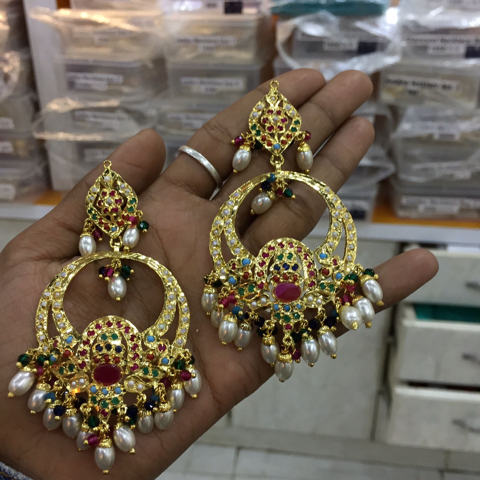 Buy Pearl & Turquoise feroza Chandbali Earrings on Sterling Silver With Gold  Plating Online in India - Etsy