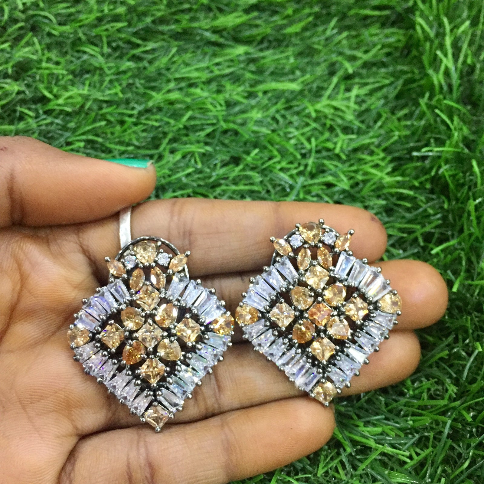 Buy American Diamond Earrings in Silver Cz Pink Mint Green Online in India   Etsy