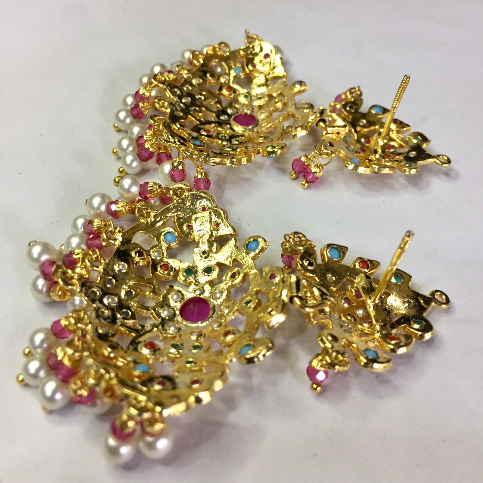 Earring – Giliole with Pearl Red Stone | Gujjadi Swarna Jewellers