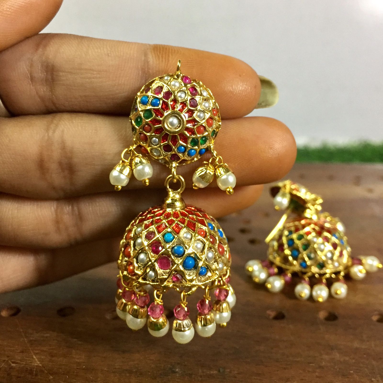 Rima Jadau Kundan Earrings with CZ Stones – AryaFashions