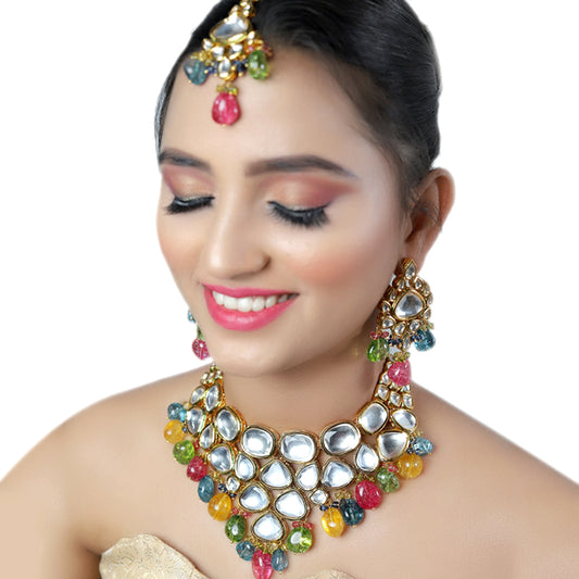 beautifull kundan set with multicolour beads freeshipping - Vijay & Sons