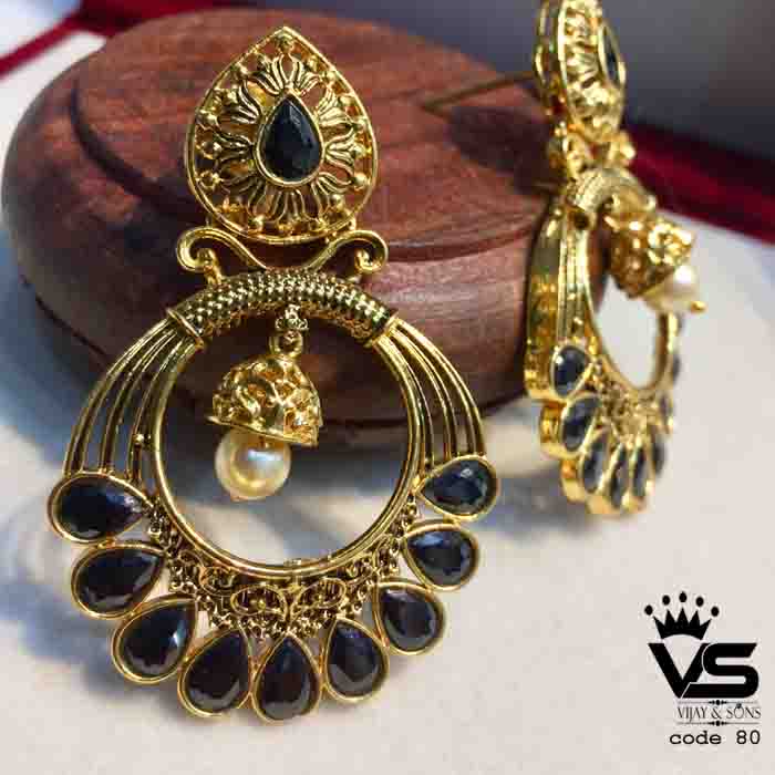 Traditional Gold Platted With Black Pearl Earrings freeshipping - Vijay & Sons