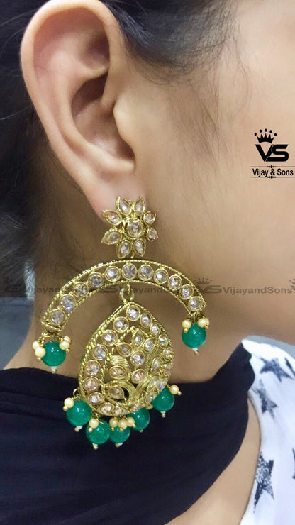 Kundan Earrings With Big Kundan Stone freeshipping - Vijay & Sons